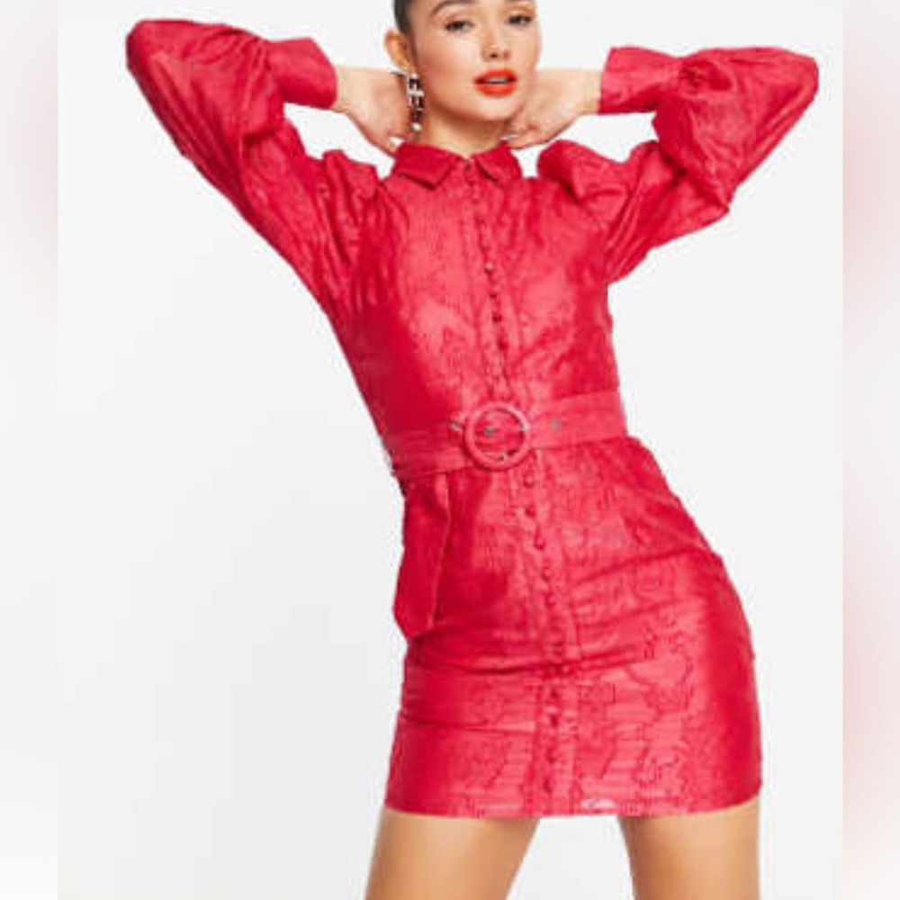 ASOS Design Red Organza puff sleeve dress size 12